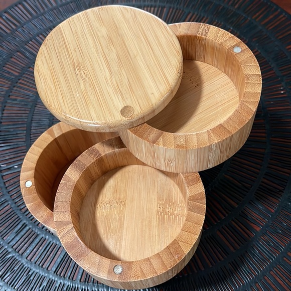 Totally Bamboo Triple Stack Salt Box with Magnetic Swivel Lids - Picture 3 of 4